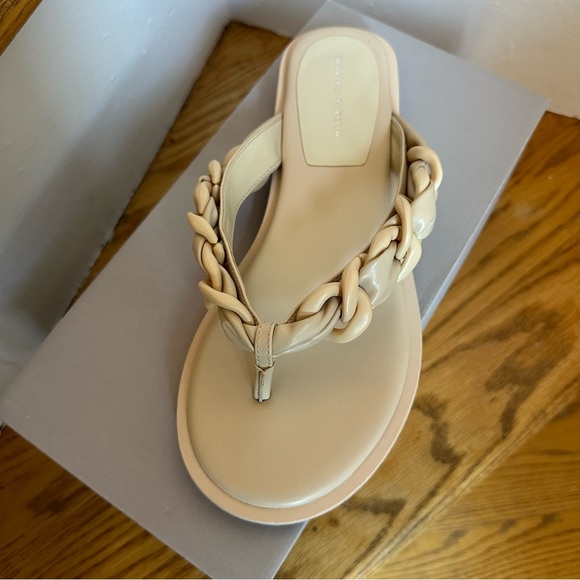 NEW Charles & Keith Vegan Leather Braided Chain Flip Flops Sandals - Picture 5 of 8